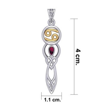 Celtic Goddess Cancer Astrology Zodiac Sign Silver and Gold Accents Pendant with Ruby MPD5938 - Jewelry